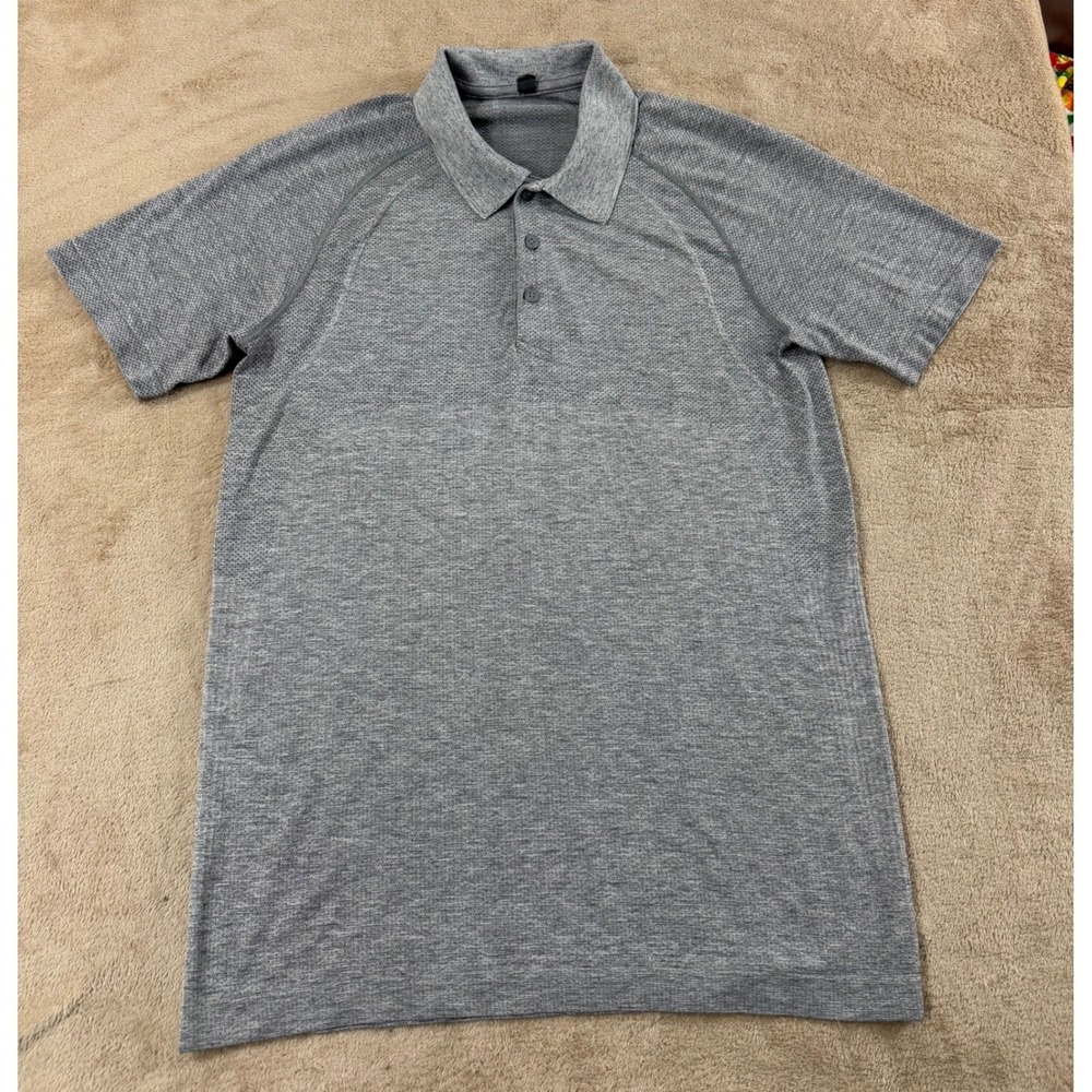 Lululemon Metal Vent Polo Shirt Men Size Small Heathered Black Stretch Golf EUC